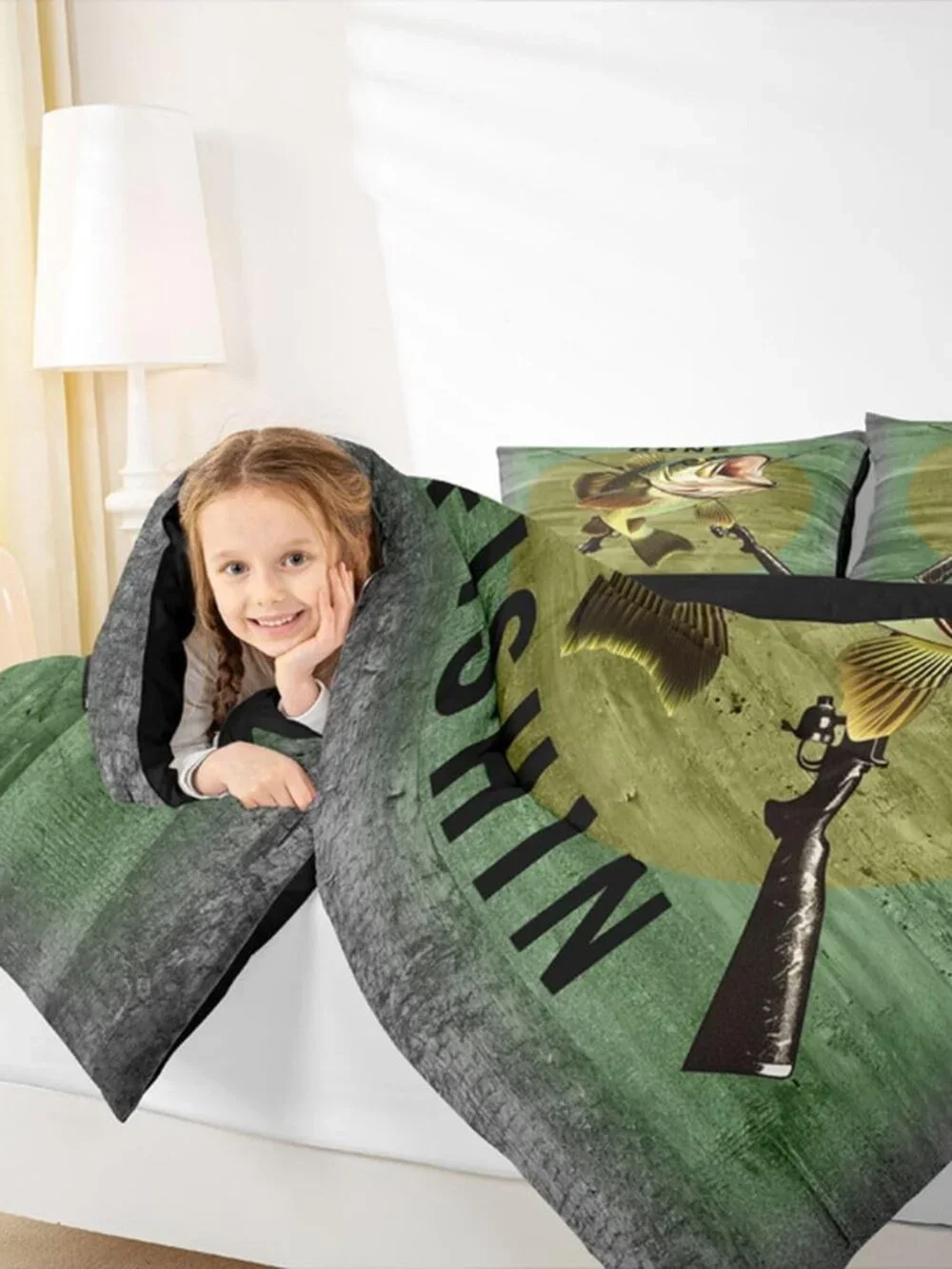 Pike Fish Hunting Comforter Set Twin Size Kids Boys Bedding